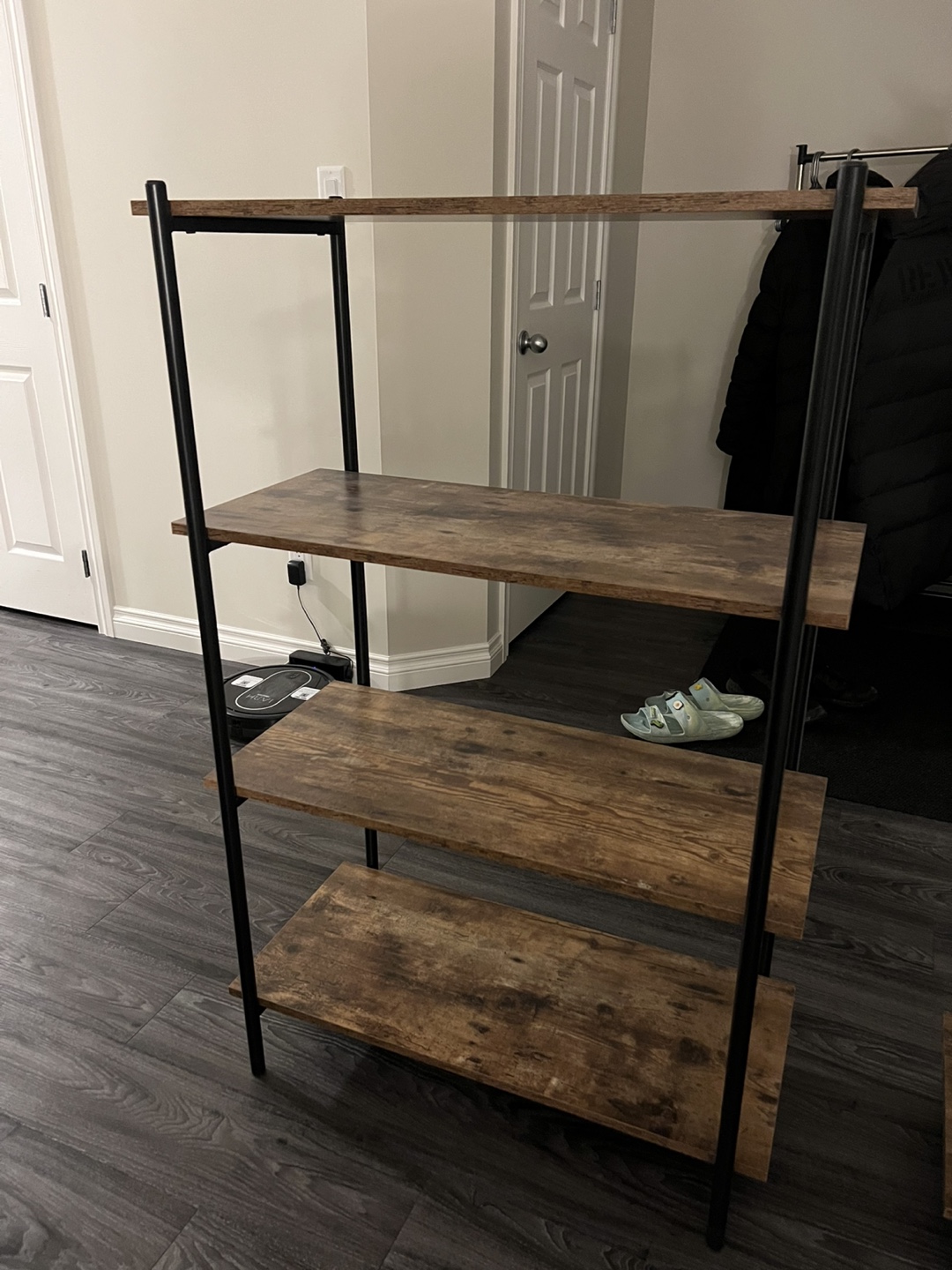Four-Tier Rustic Wood and Black Metal Shelving Unit
