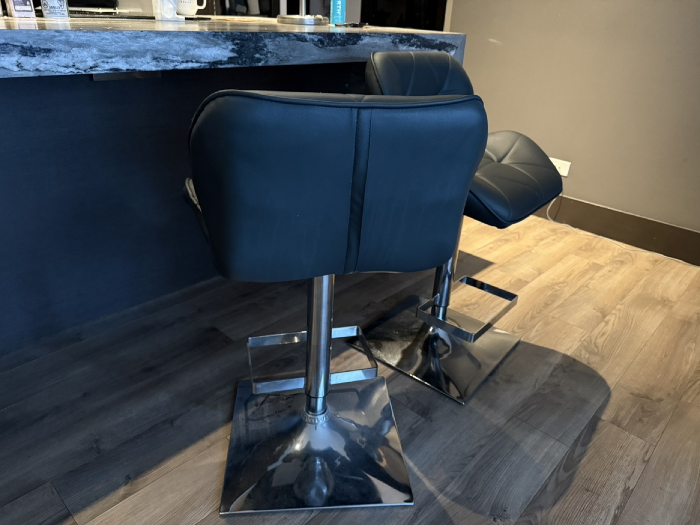 Pair of grey Leather Bar Stools with Chrome Base - photo 3