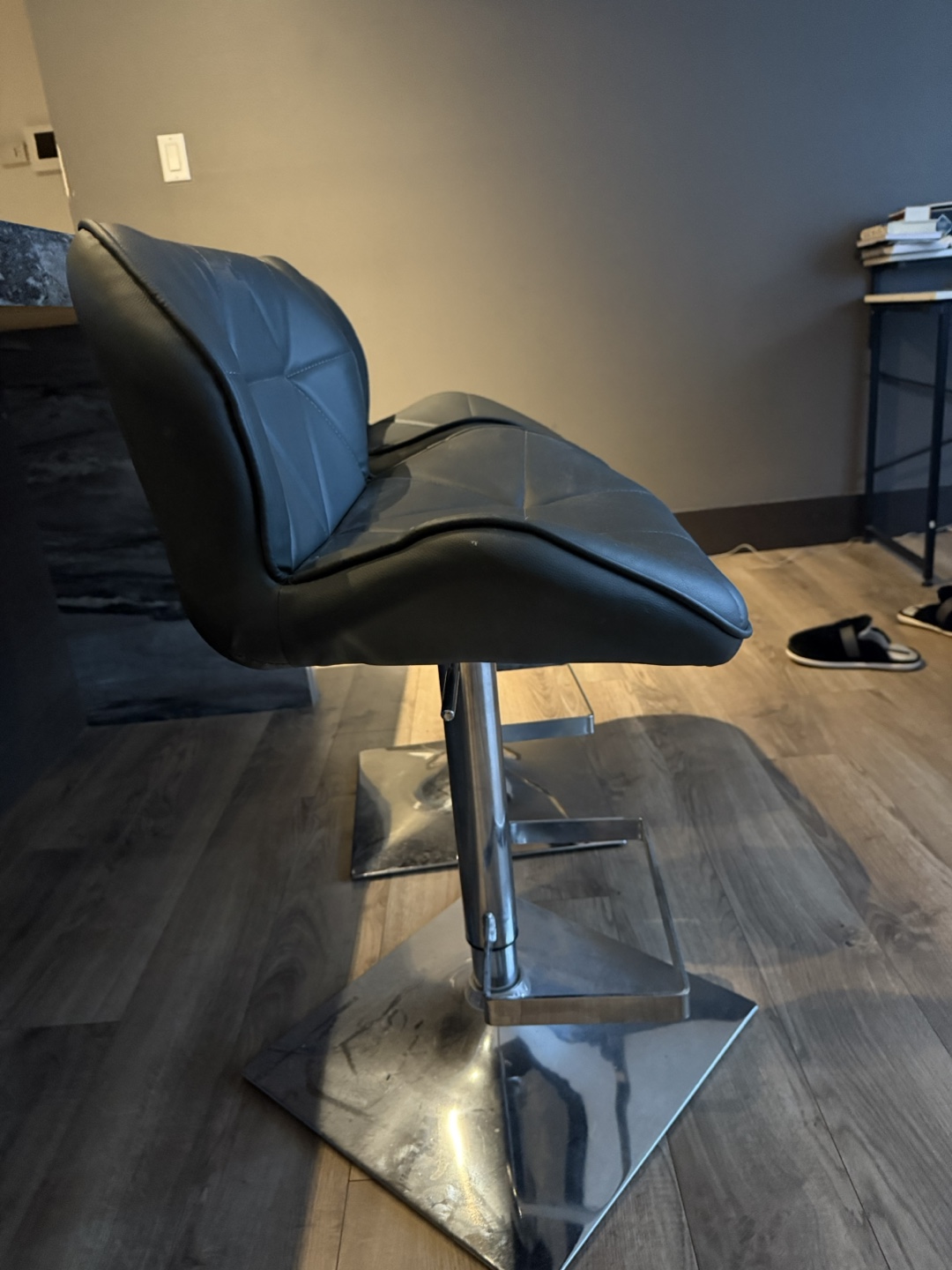 Pair of grey Leather Bar Stools with Chrome Base - photo 2