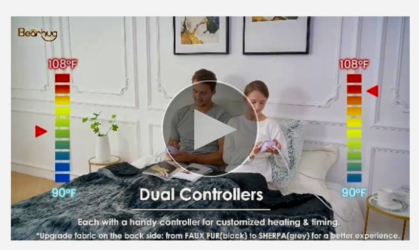 🧸Bearhug Electric  Blanket -Dual Controllers, Marble Black image indicator(2)