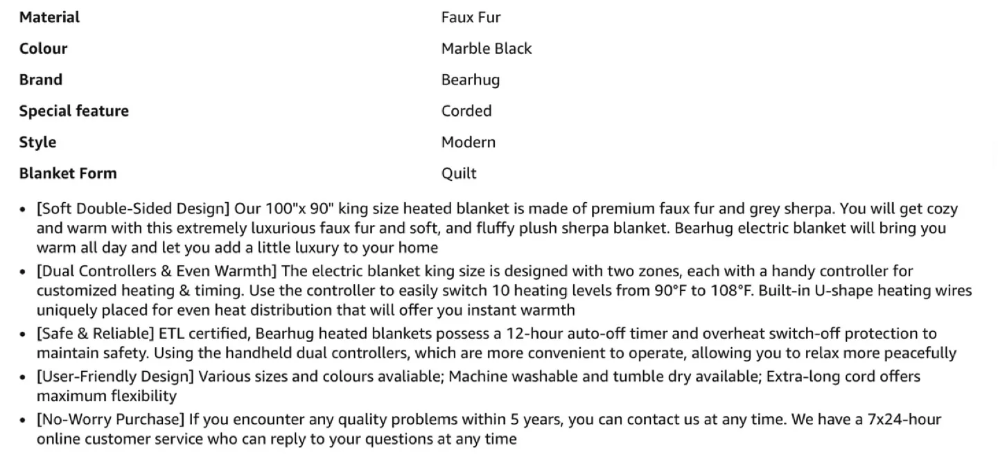 🧸Bearhug Electric  Blanket -Dual Controllers, Marble Black image indicator(4)