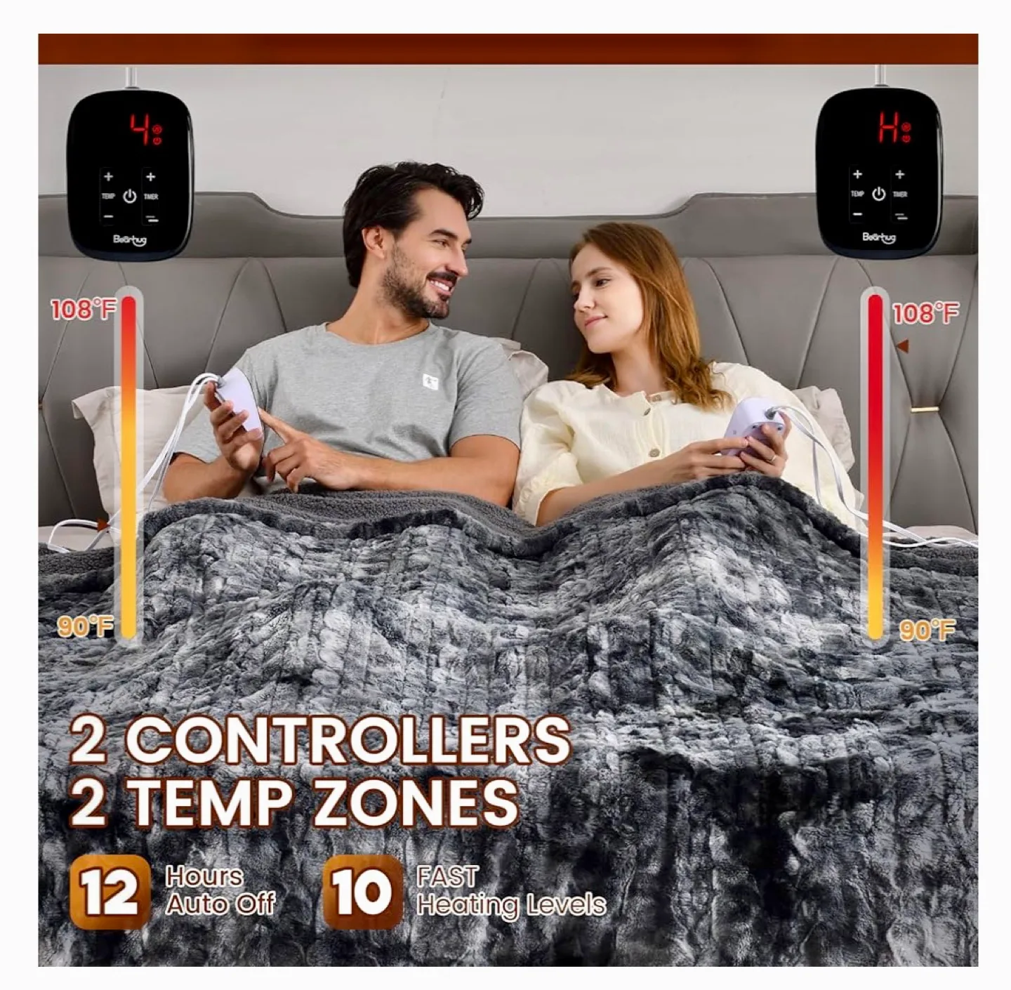 🧸Bearhug Electric  Blanket -Dual Controllers, Marble Black image indicator(6)