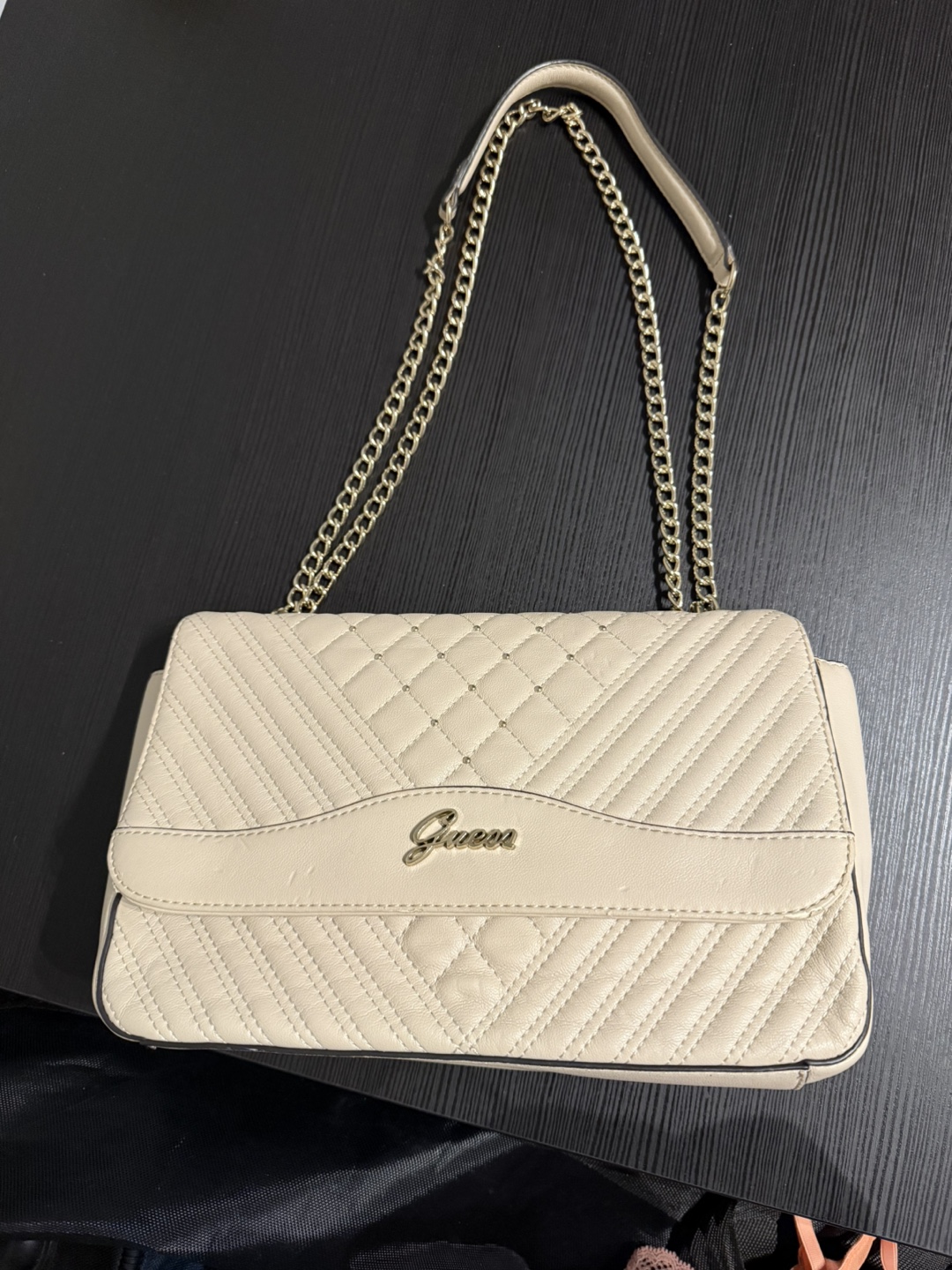 Guess Beige Quilted Chain Bag