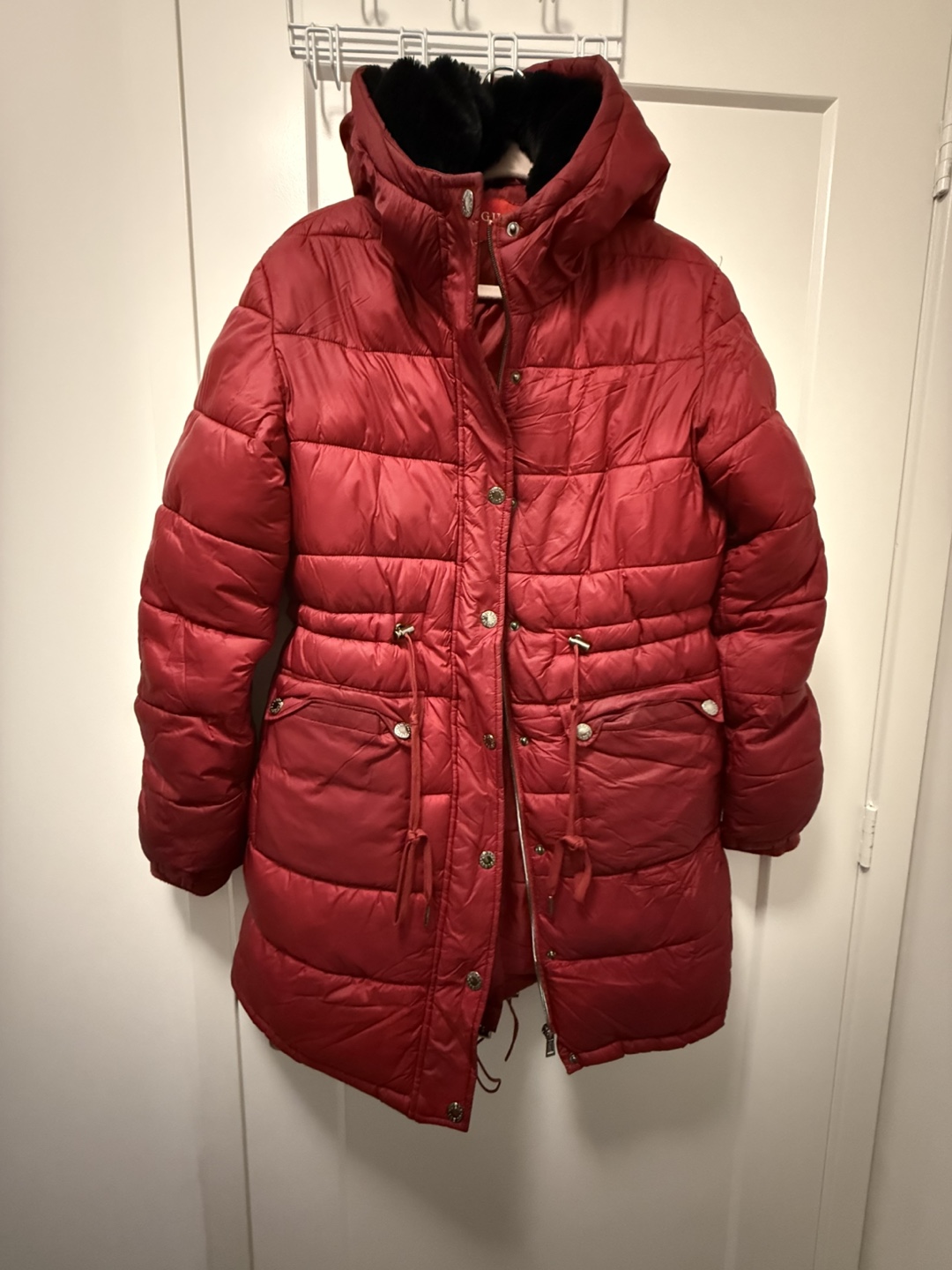 Guess Women's Red Puffer Jacket Size L