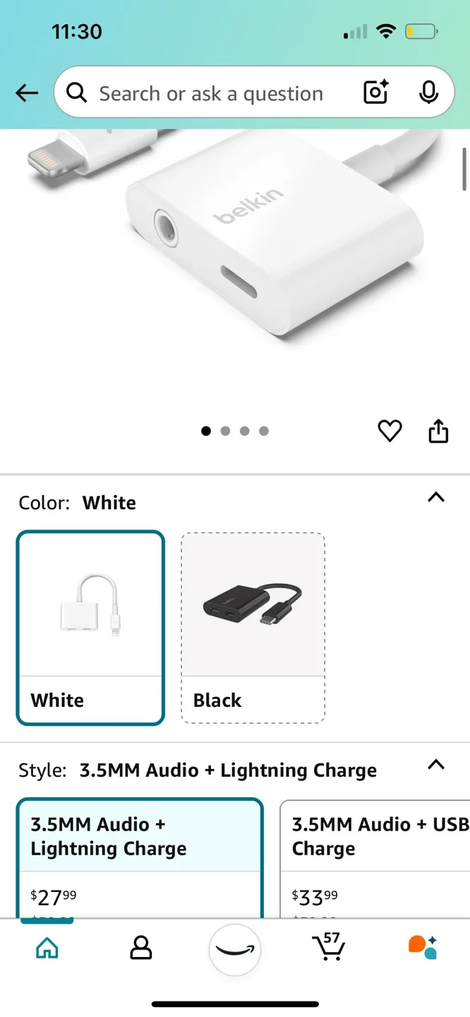 Belkin 3.5mm Audio + Lightning Charge Adapter - White image indicator(2)