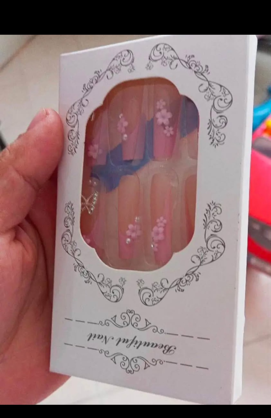 Gorgeous Pink & Blue Floral Press-On Nails