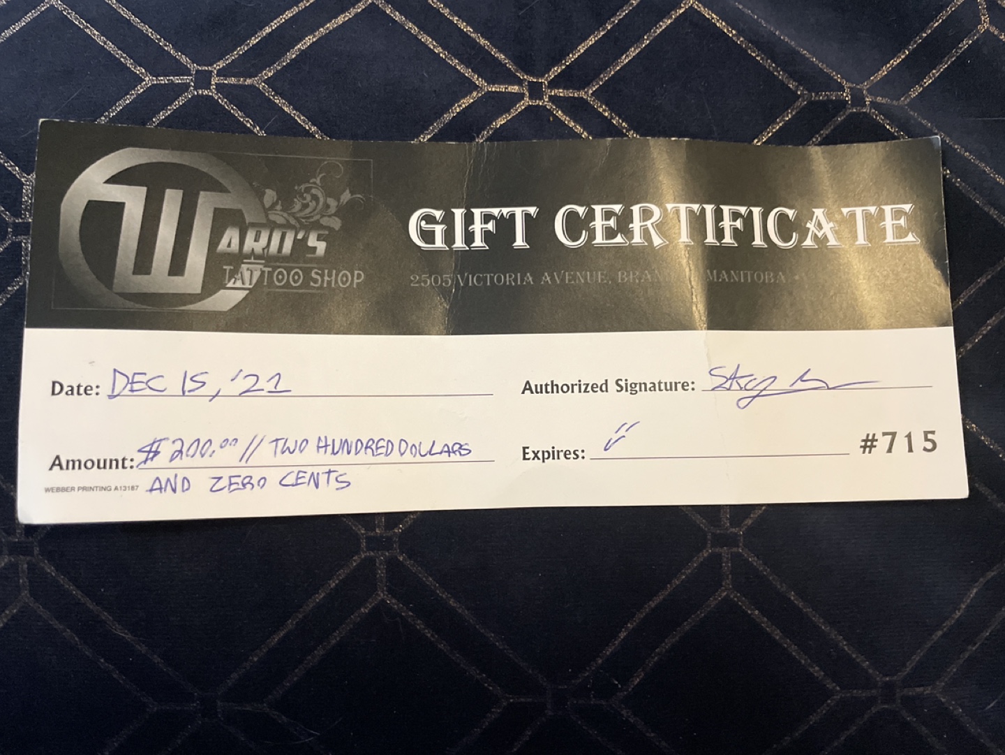 Gift certificate