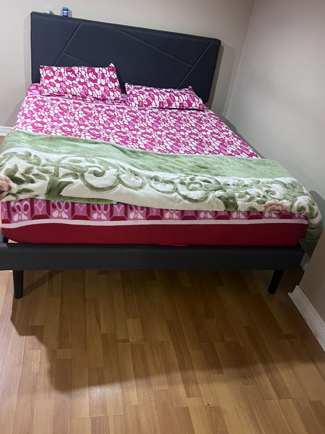 Queen Size Upholstered Bed Frame with mattress, Grey - photo 2