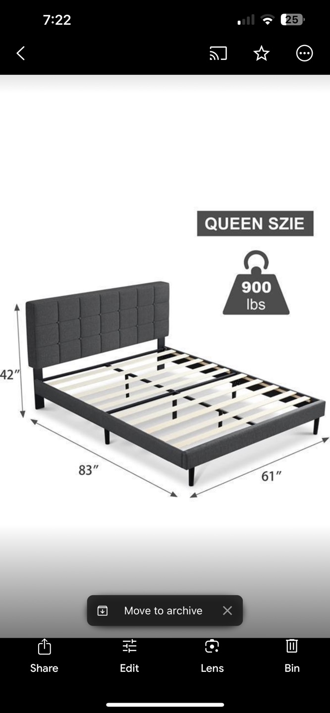 Queen Size Upholstered Bed Frame with mattress, Grey
