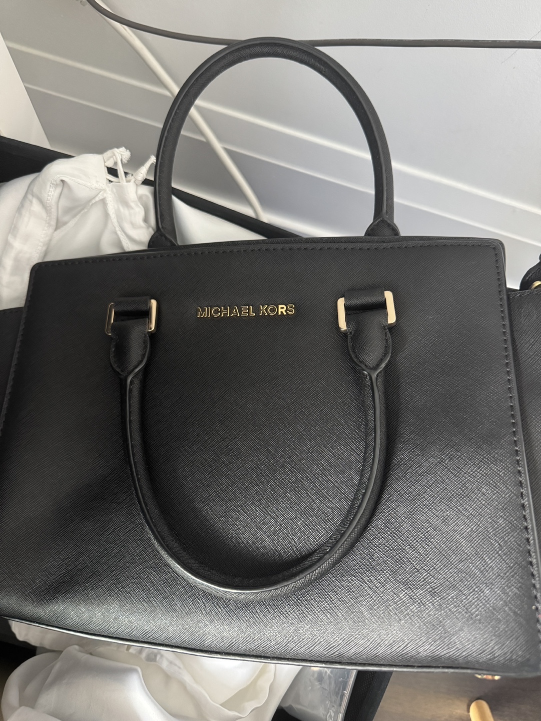 Michael Kors Black Leather Satchel Handbag