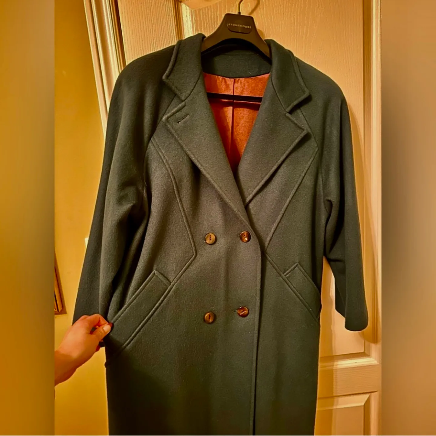 Vintage EATON Classic Pure Virgin Wool Pea Coat - Dark Green image indicator(9)