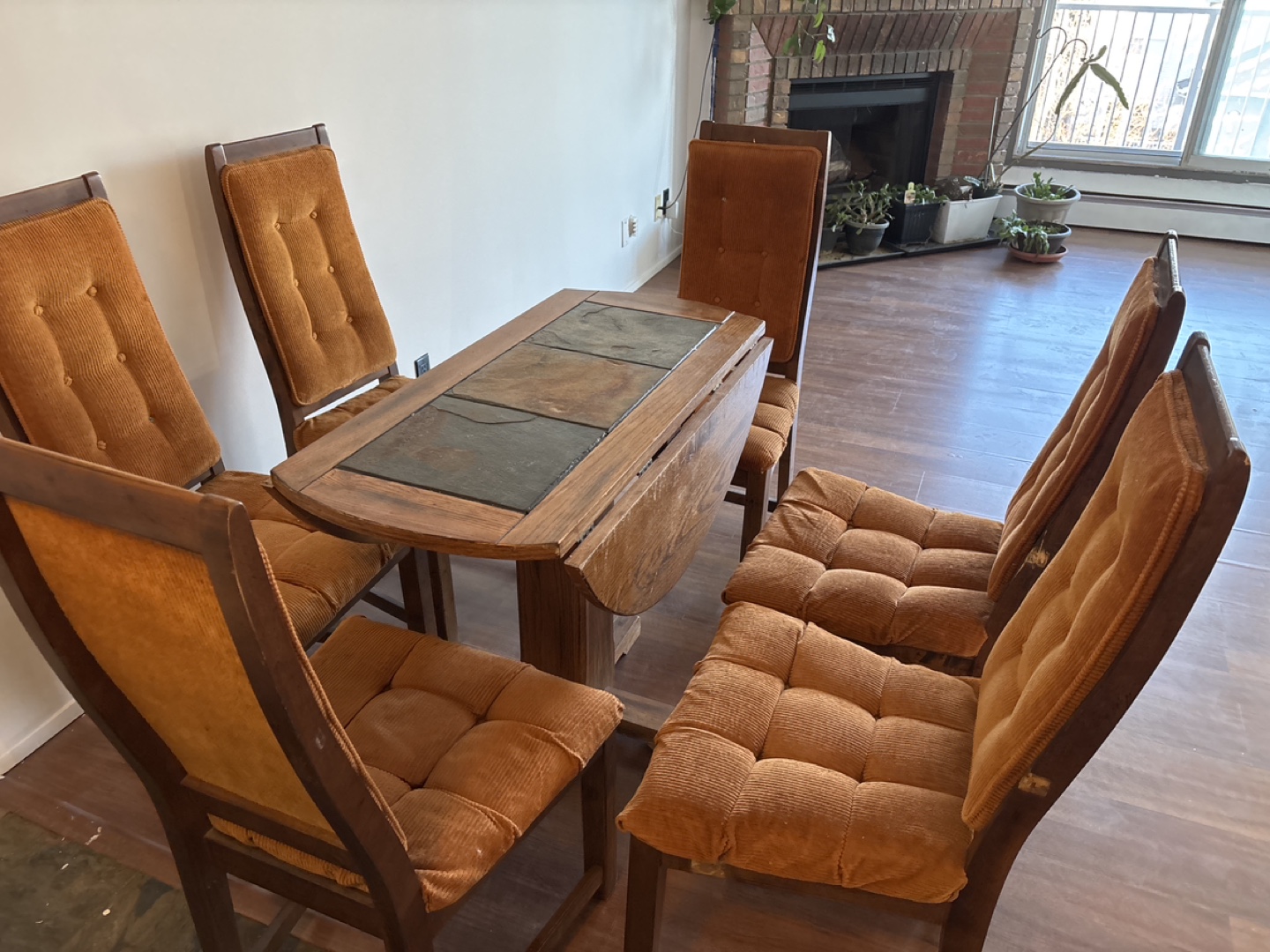 Vintage Round Dining Table Set with Six Chairs