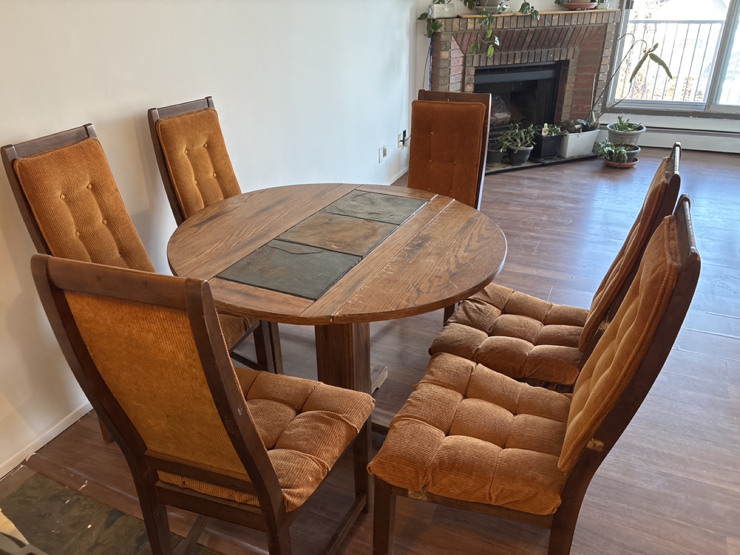 Vintage Round Dining Table Set with Six Chairs - photo 2