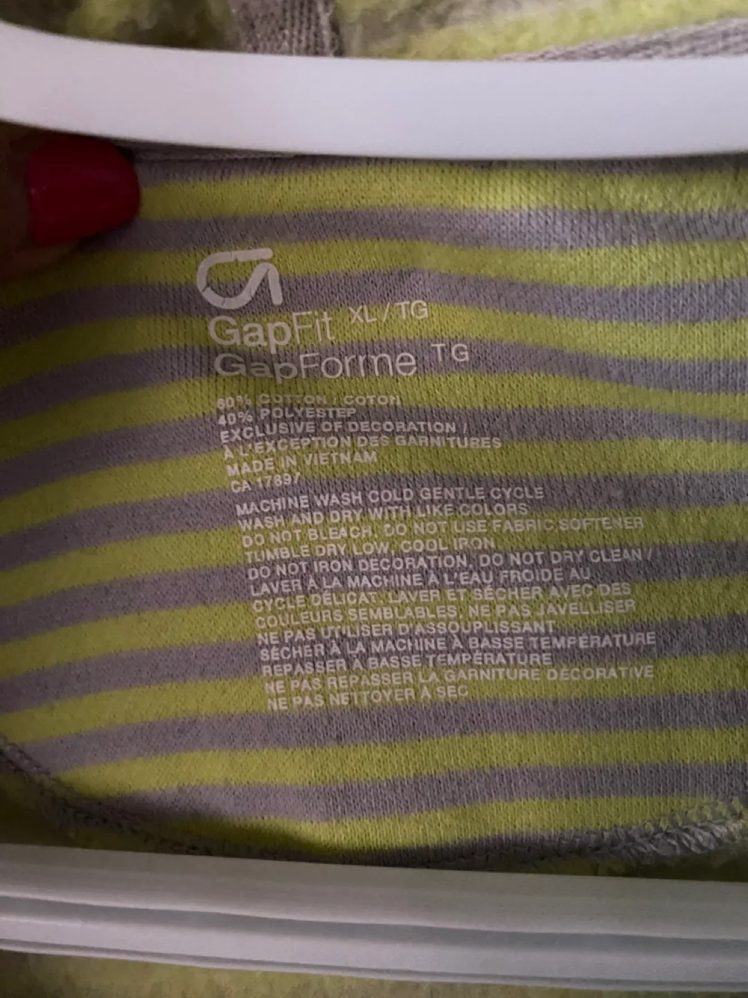 GapFit Zip-Up Hoodie - Lime Green and Grey Stripes - Size XL/TG image indicator(2)