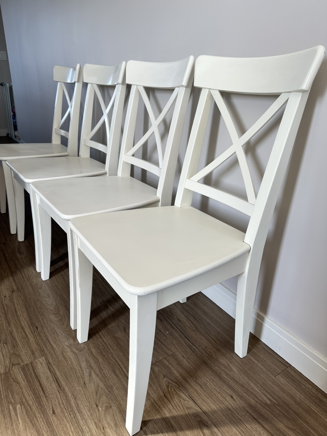Set of Four IKEA INGOLF White Dining Chairs - photo 3