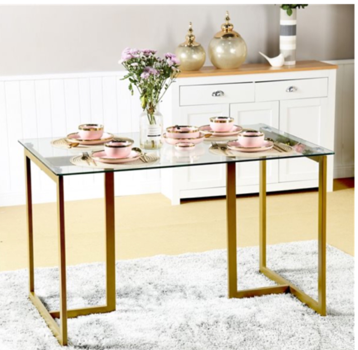 47-in Clear Rectangular Dining Table with Gold Metal Frame - photo 2