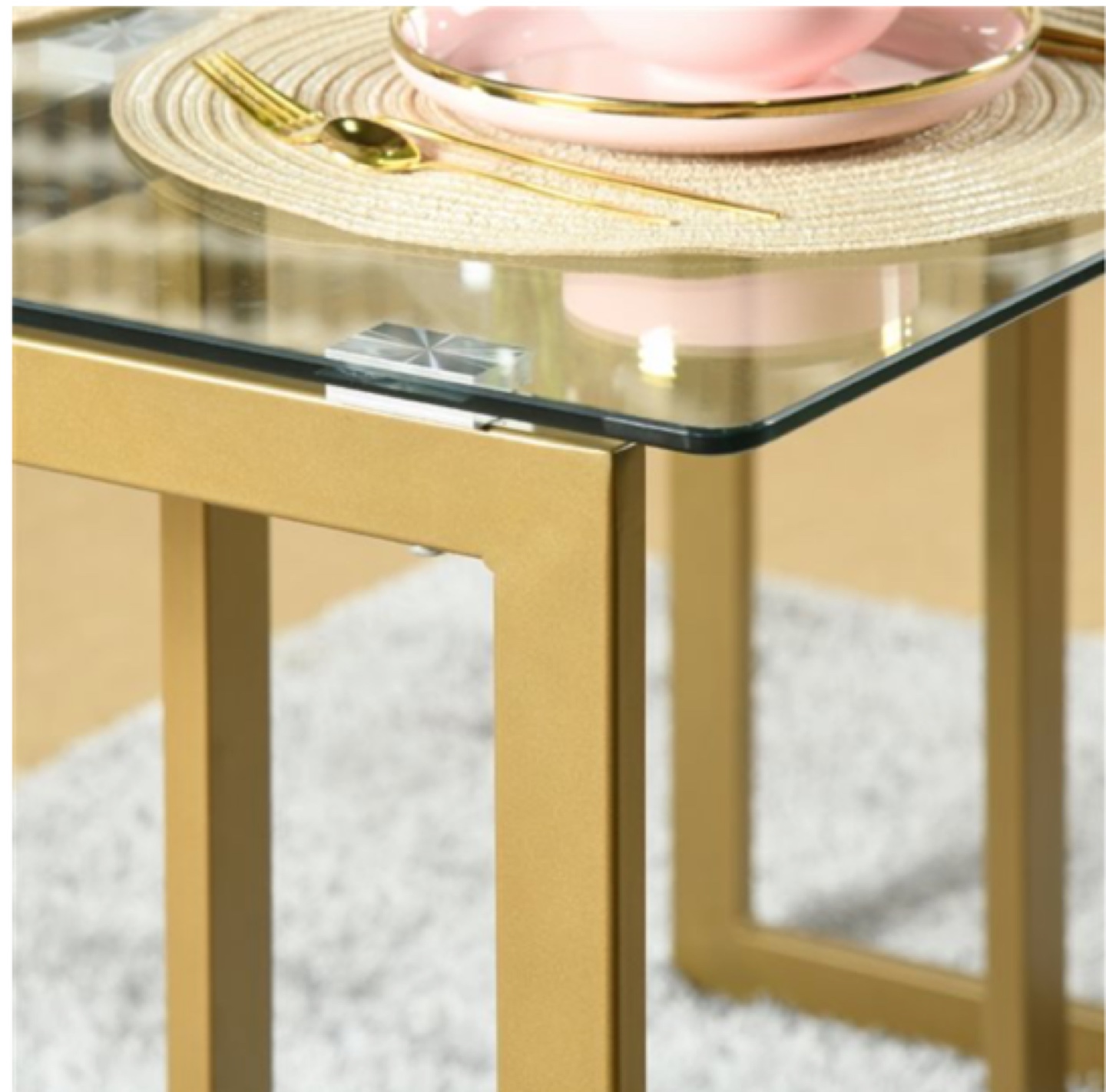 47-in Clear Rectangular Dining Table with Gold Metal Frame - photo 3