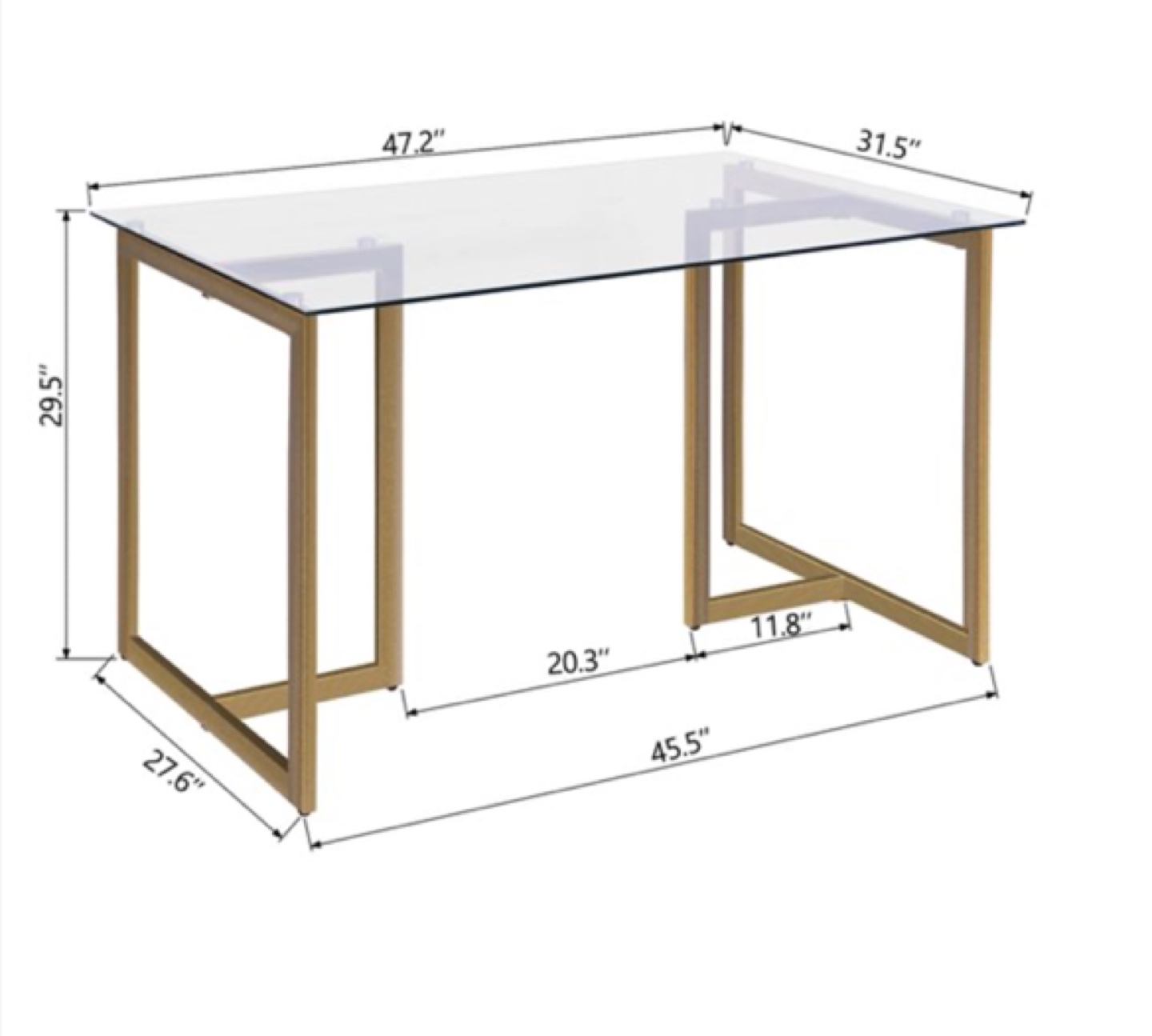 47-in Clear Rectangular Dining Table with Gold Metal Frame - photo 5