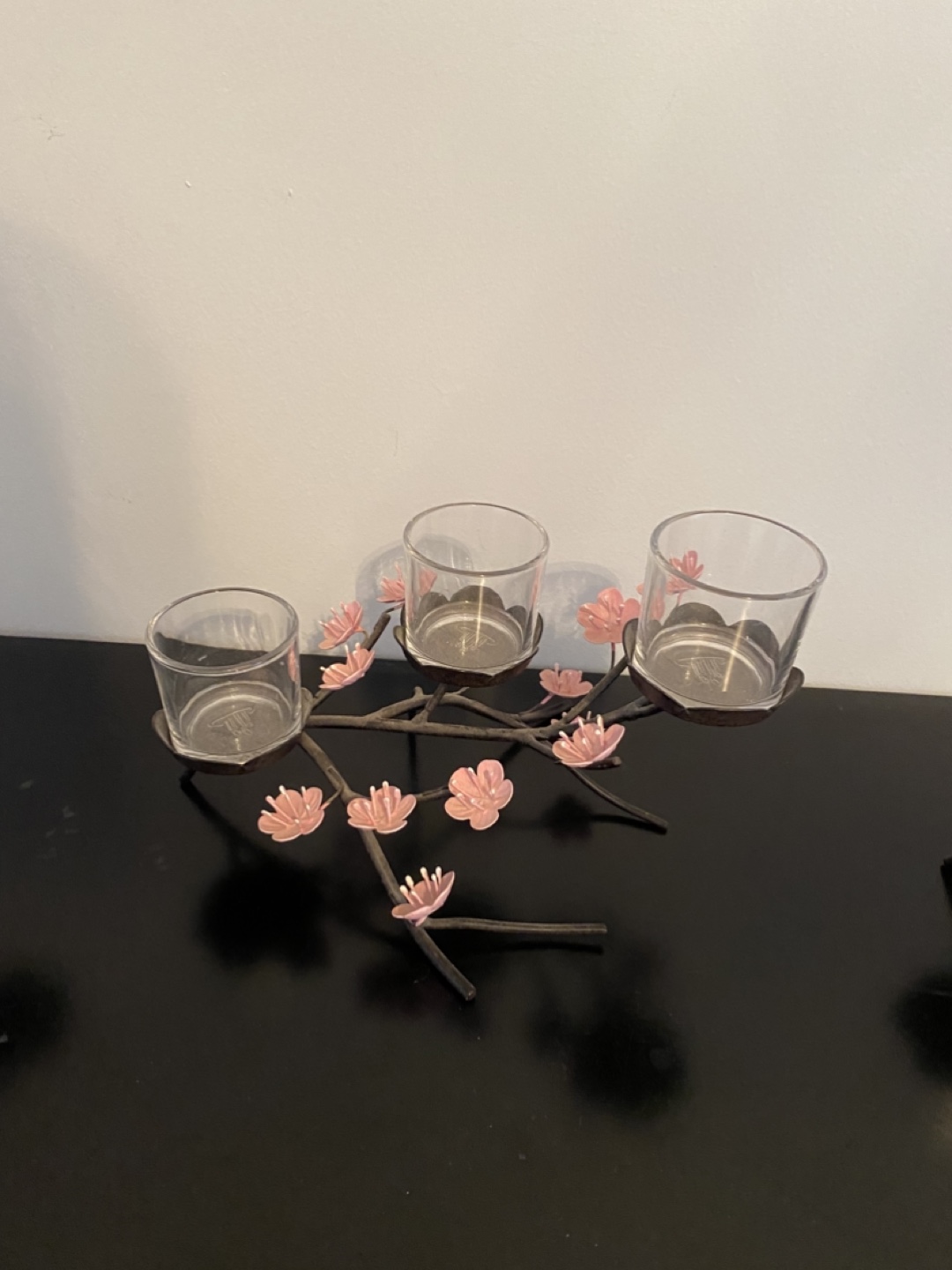 Set of Three Candle Holders with Pink Flowers - photo 2