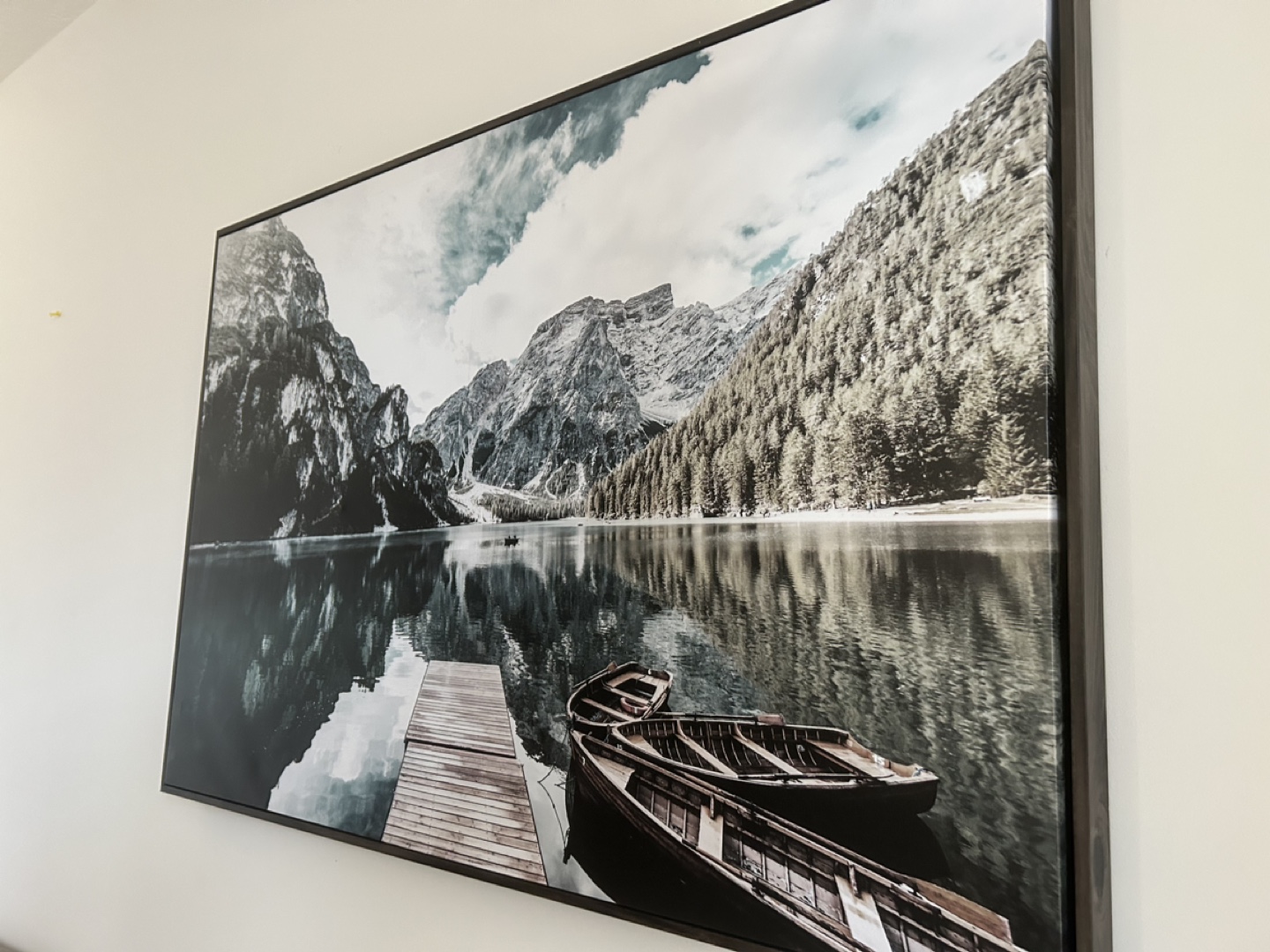 Large Framed Mountain Lake Canvas Print - photo 2