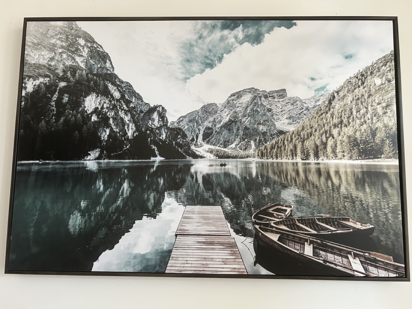 Large Framed Mountain Lake Canvas Print