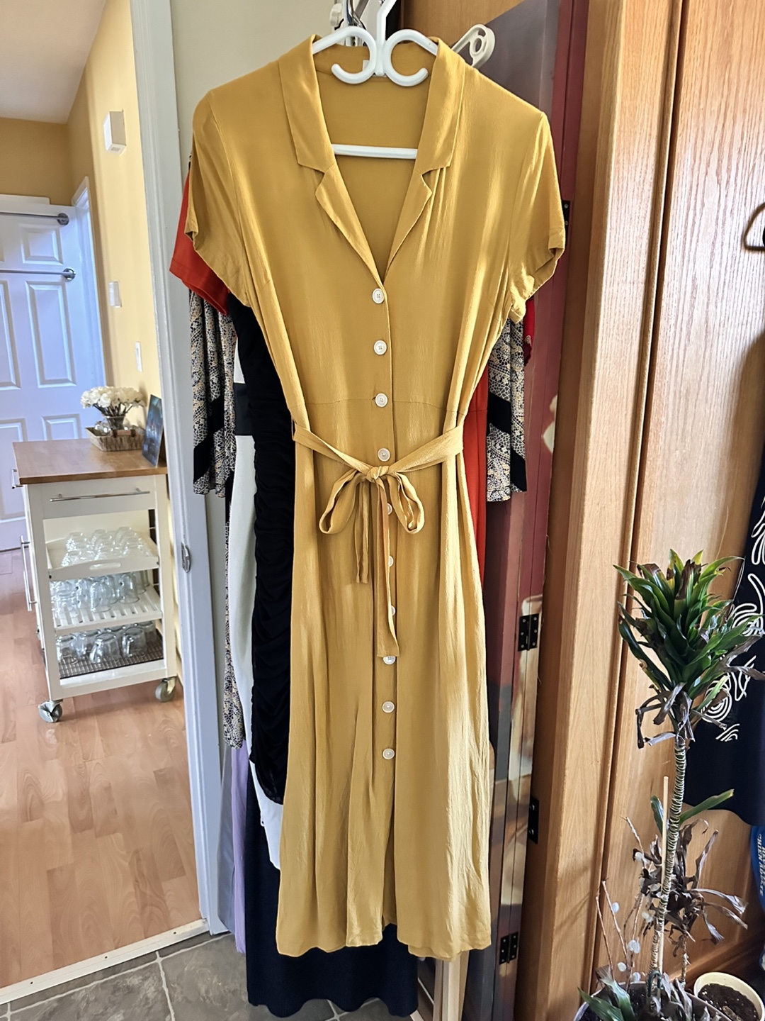Wilfred Mustard Yellow Midi Dress, Size M