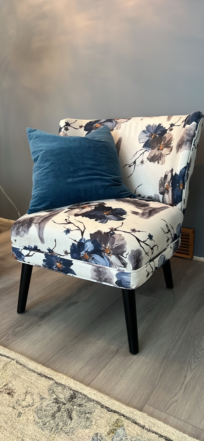 Floral Accent Chair with Black Legs