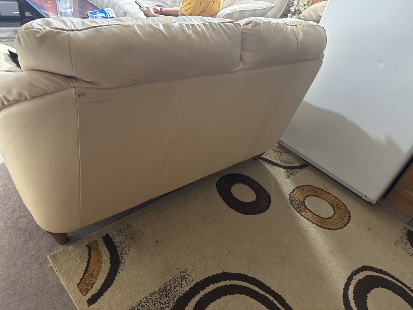 Cream Leather Loveseat - photo 2