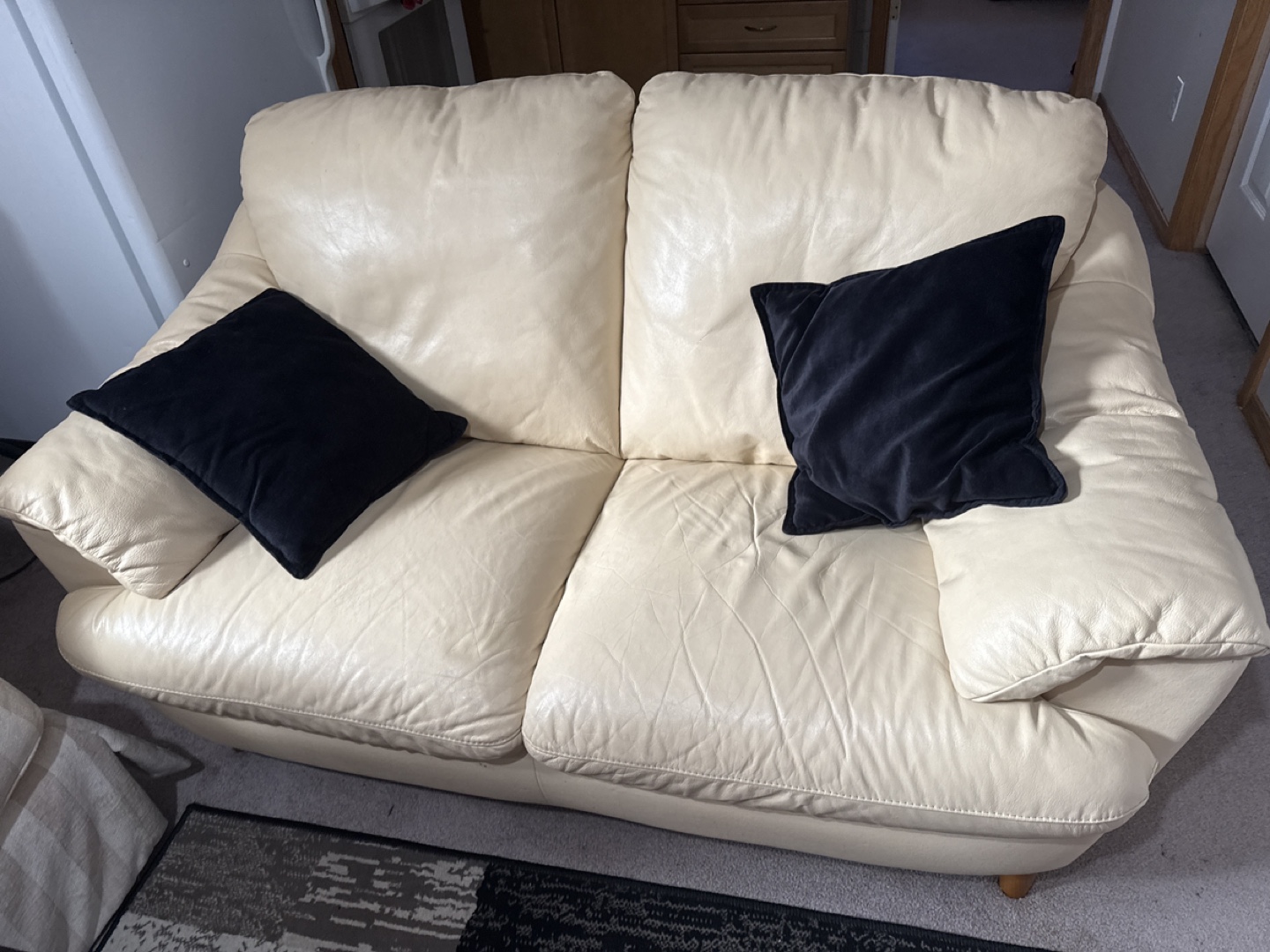 Cream Leather Loveseat