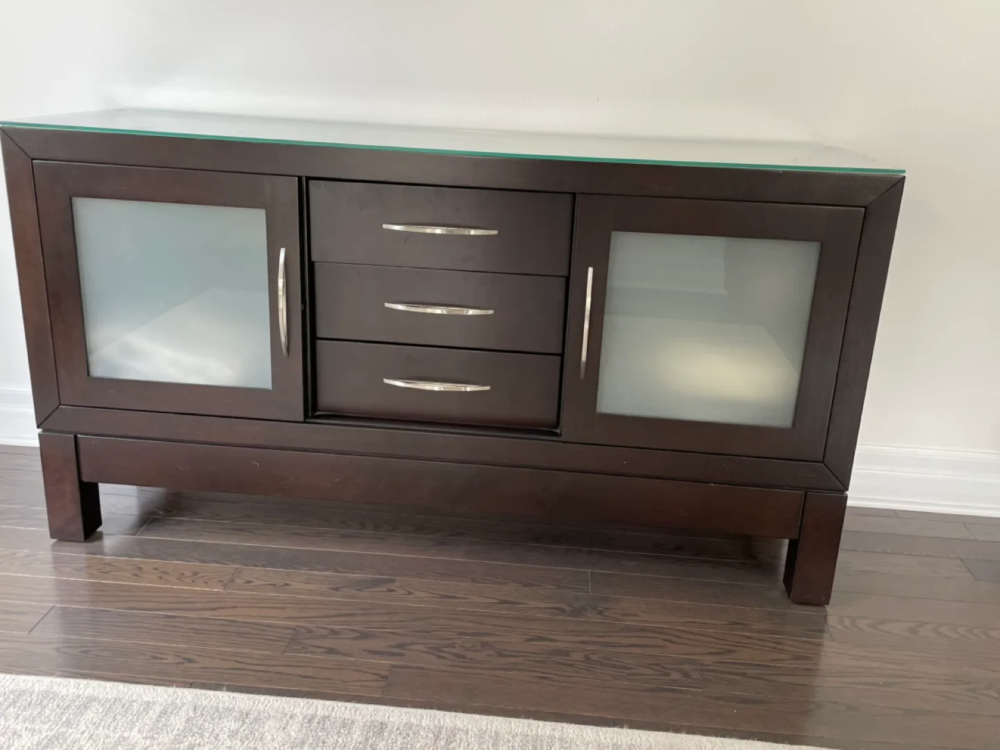 Dark Brown Buffet Server with Glass Top thumbnail