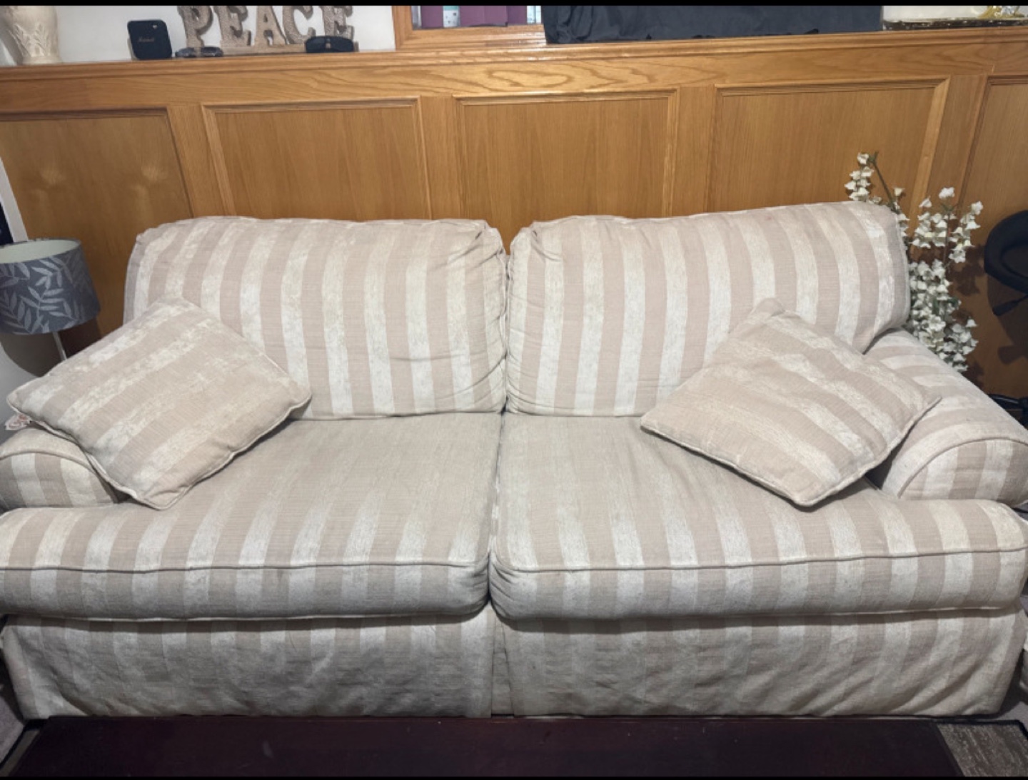 Beige Striped Sofa
