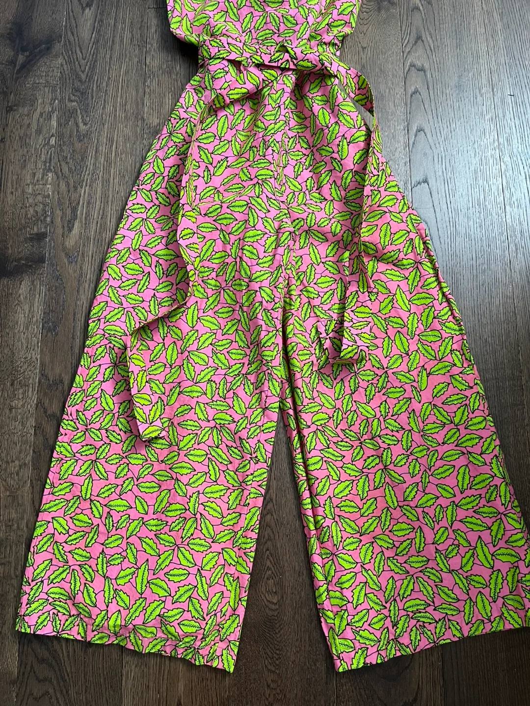Pink and Lime Green Leaf Print Jumpsuit image indicator(5)