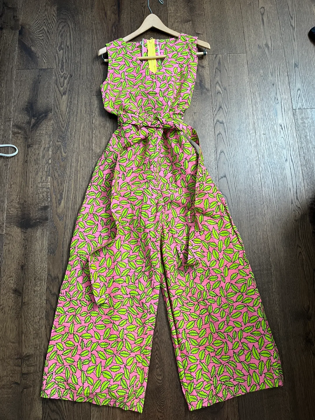 Pink and Lime Green Leaf Print Jumpsuit image indicator(3)
