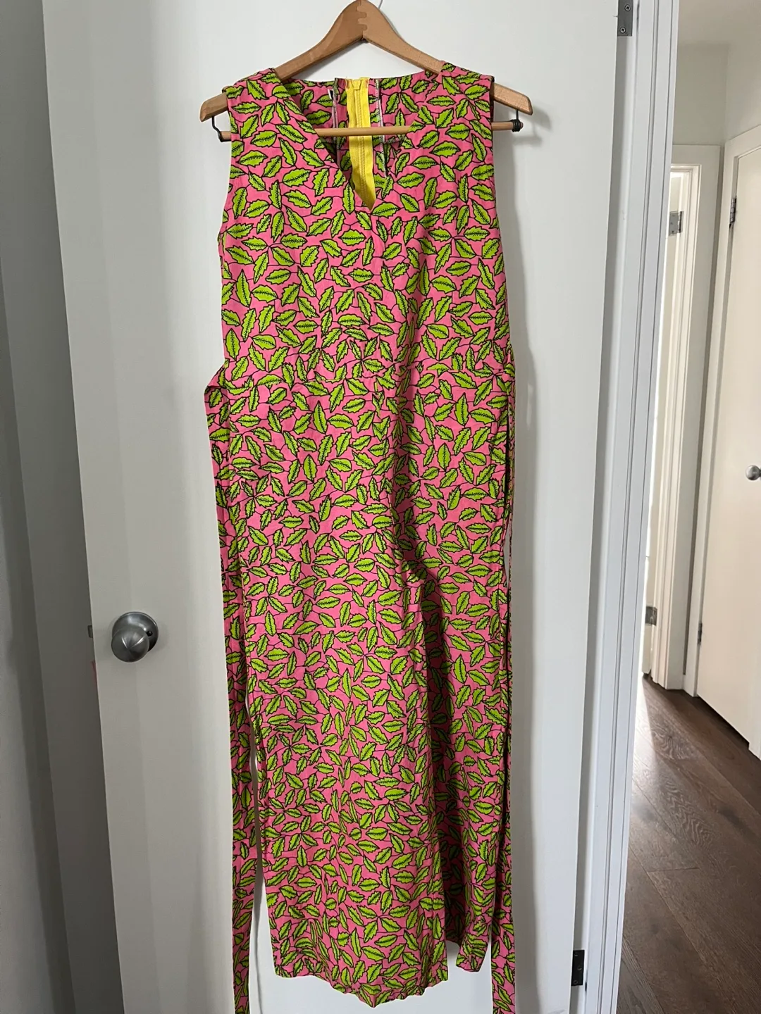 Pink and Lime Green Leaf Print Jumpsuit image indicator(2)