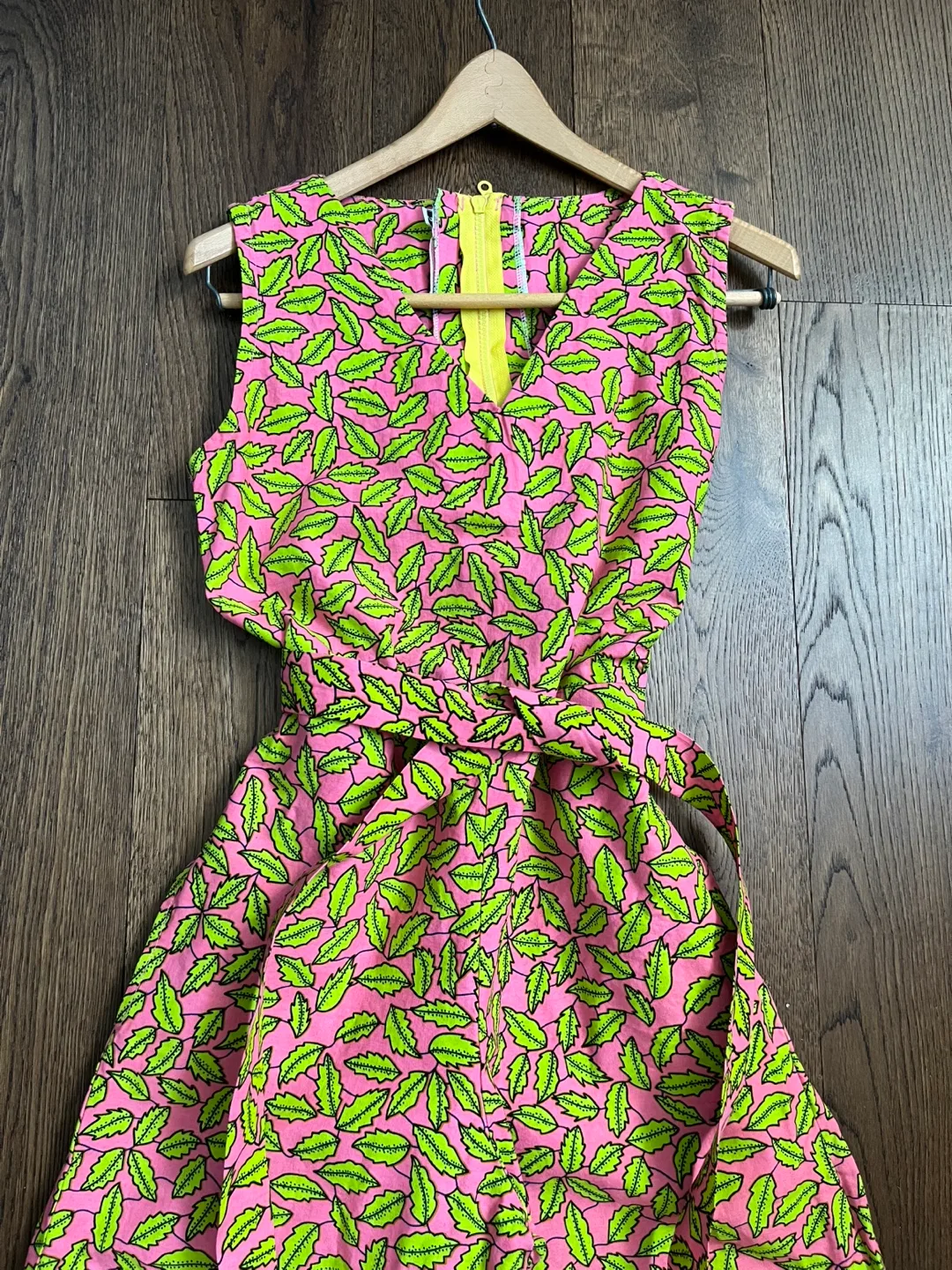 Pink and Lime Green Leaf Print Jumpsuit image indicator(4)