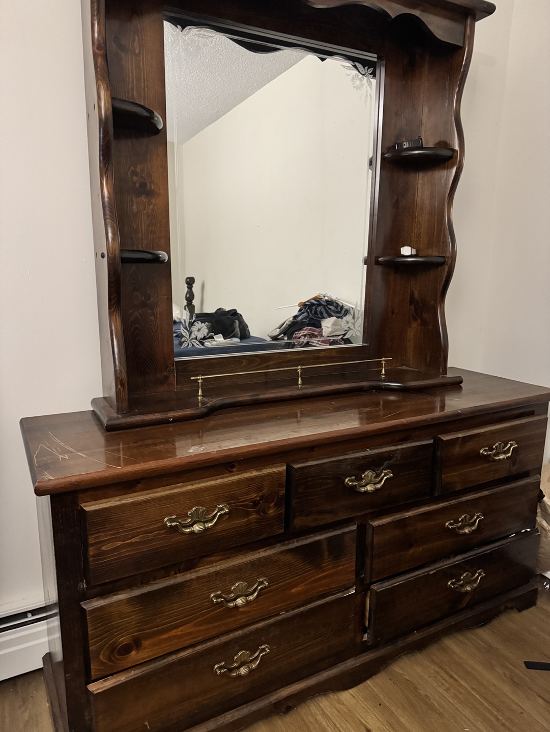 Vintage Wooden Vanity Dresser with Mirror - photo 2