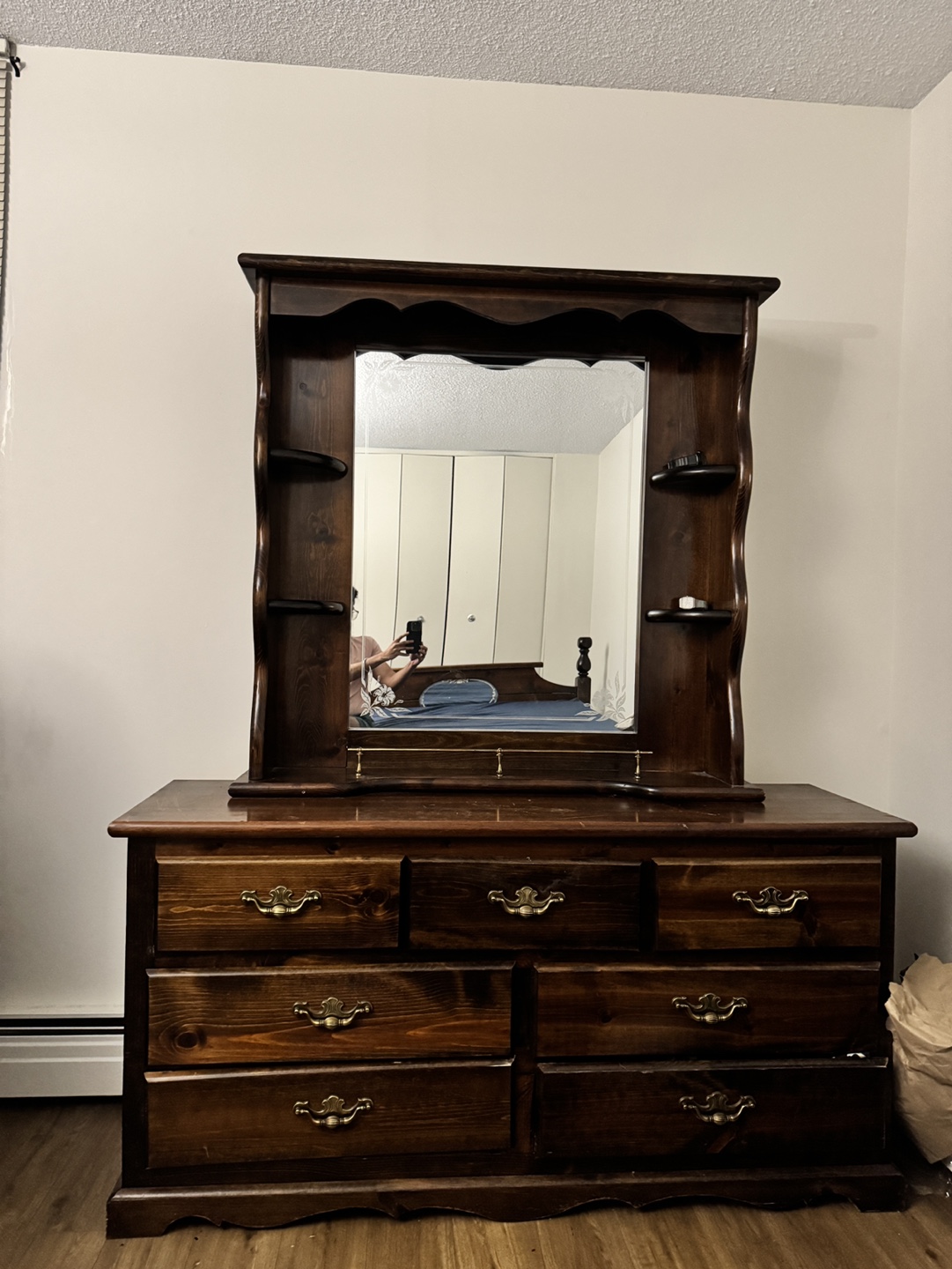 Vintage Wooden Vanity Dresser with Mirror