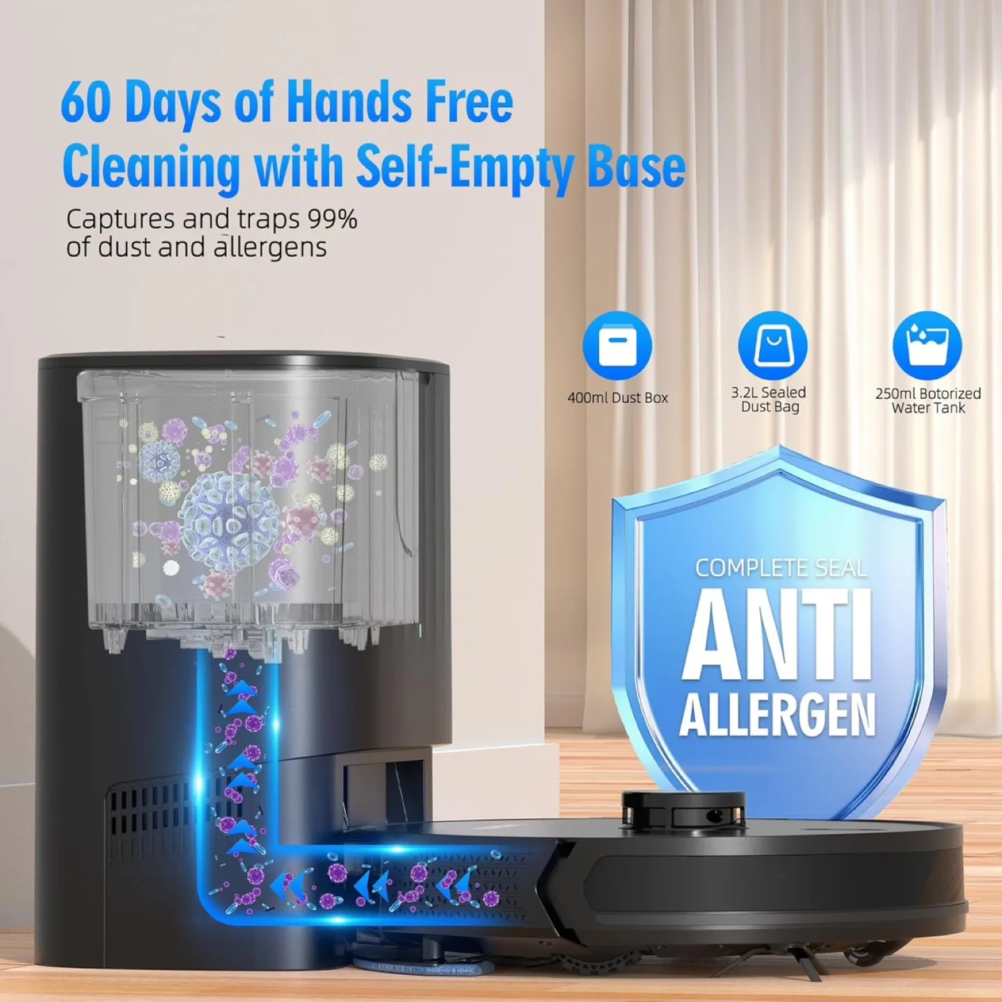 3-in-1 Robot Vacuum and Mop with Self-Empty Base image indicator(3)