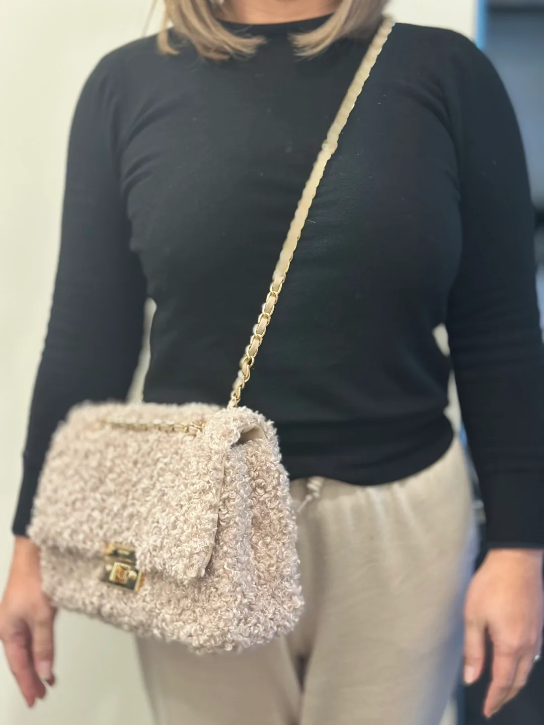 ALDO Beige Fluffy Shoulder Bag image indicator(3)