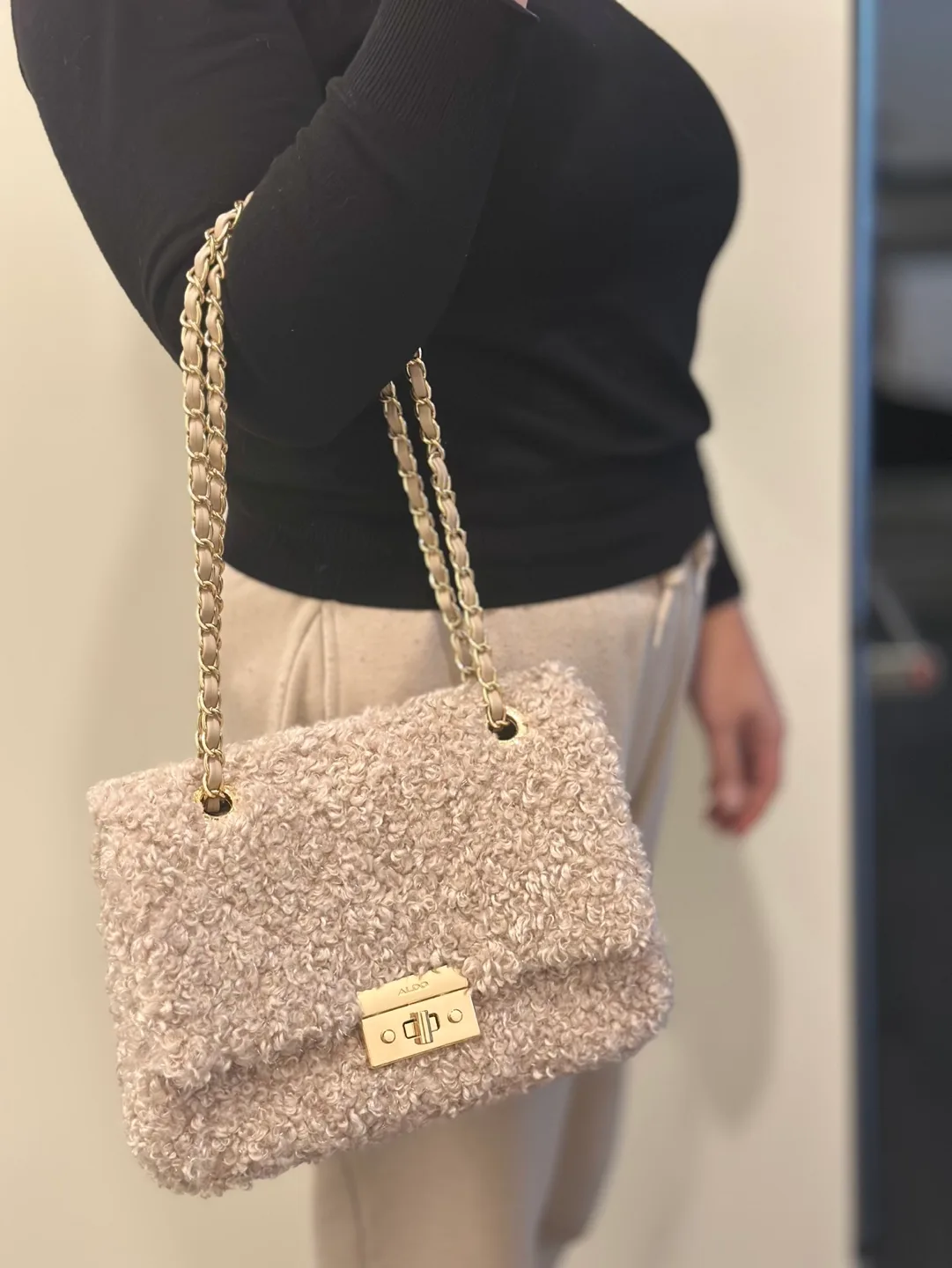 ALDO Beige Fluffy Shoulder Bag image indicator(4)