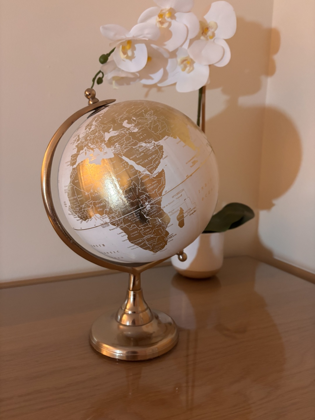Gold and White Desk Globe