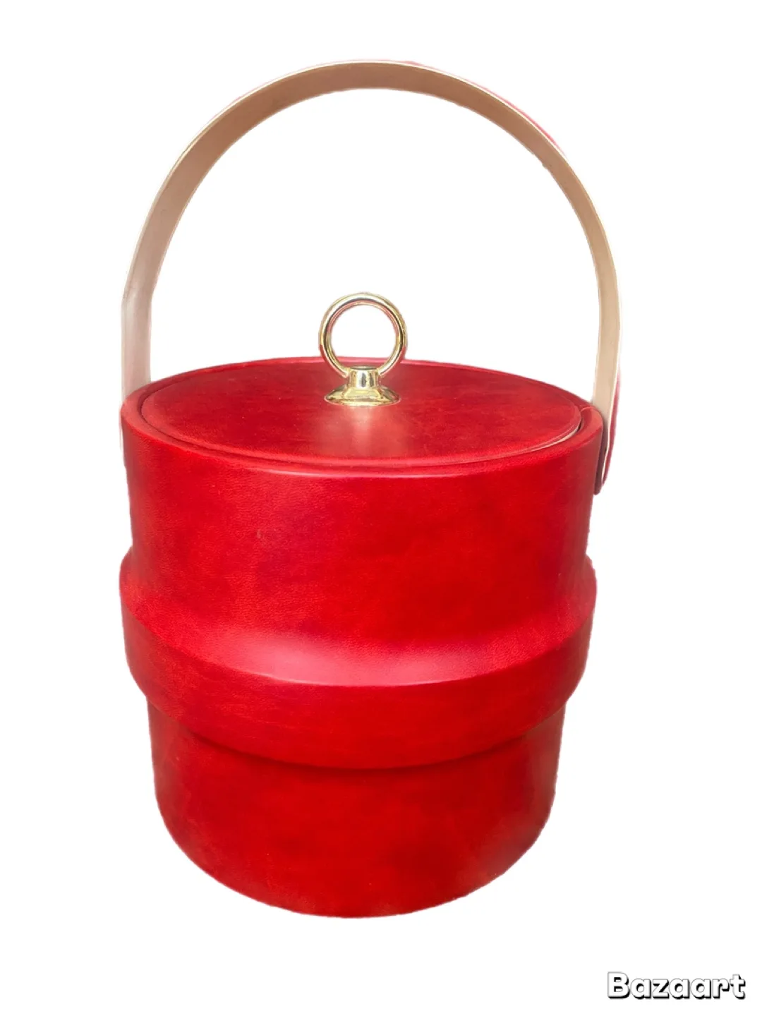 Vintage Red Ice Bucket with Lid and Handle image indicator(2)