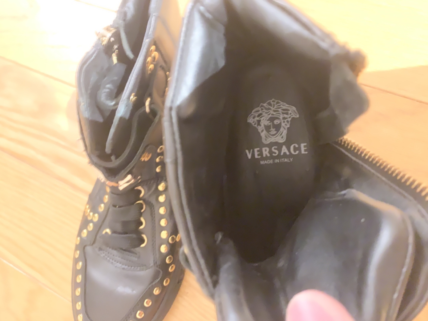 Versace Men's Black Leather High-Top Sneakers Size 44 - photo 2