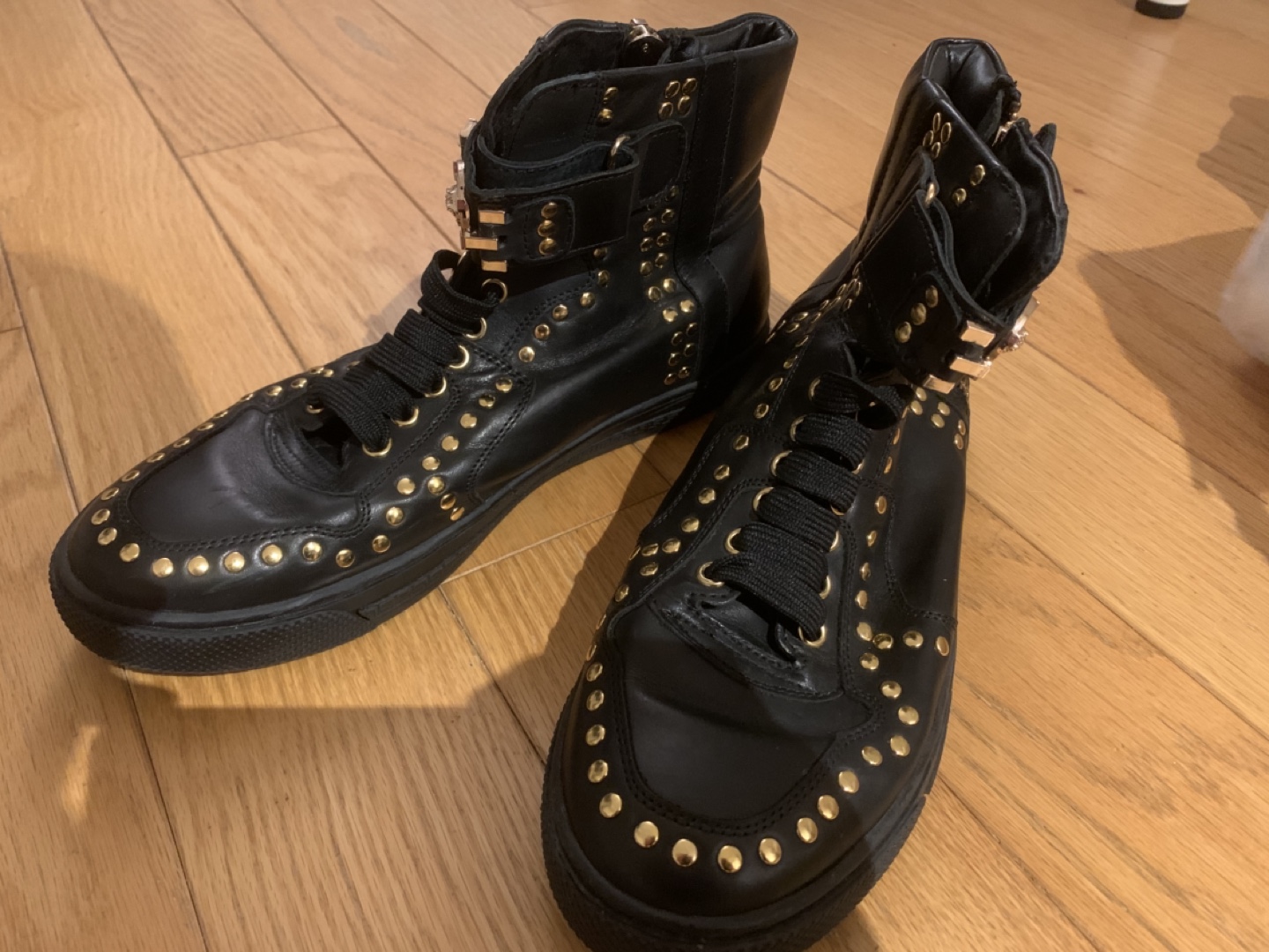 Versace Men's Black Leather High-Top Sneakers Size 44