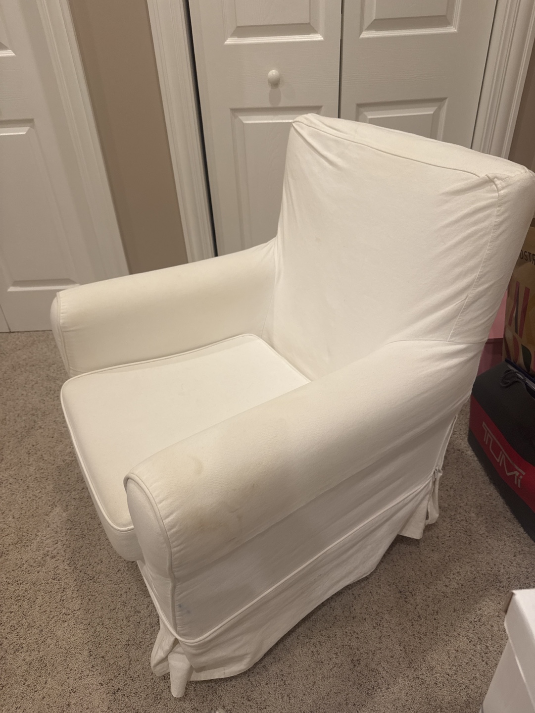 Off White slipcovered armchair