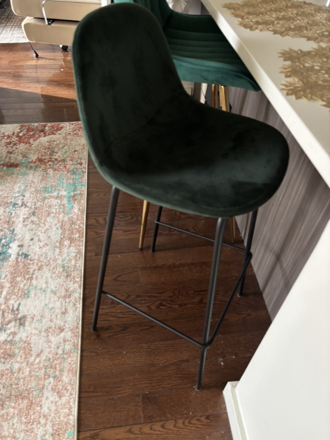 Dark Green Velvet Counter Stool with Black Metal Legs - photo 2