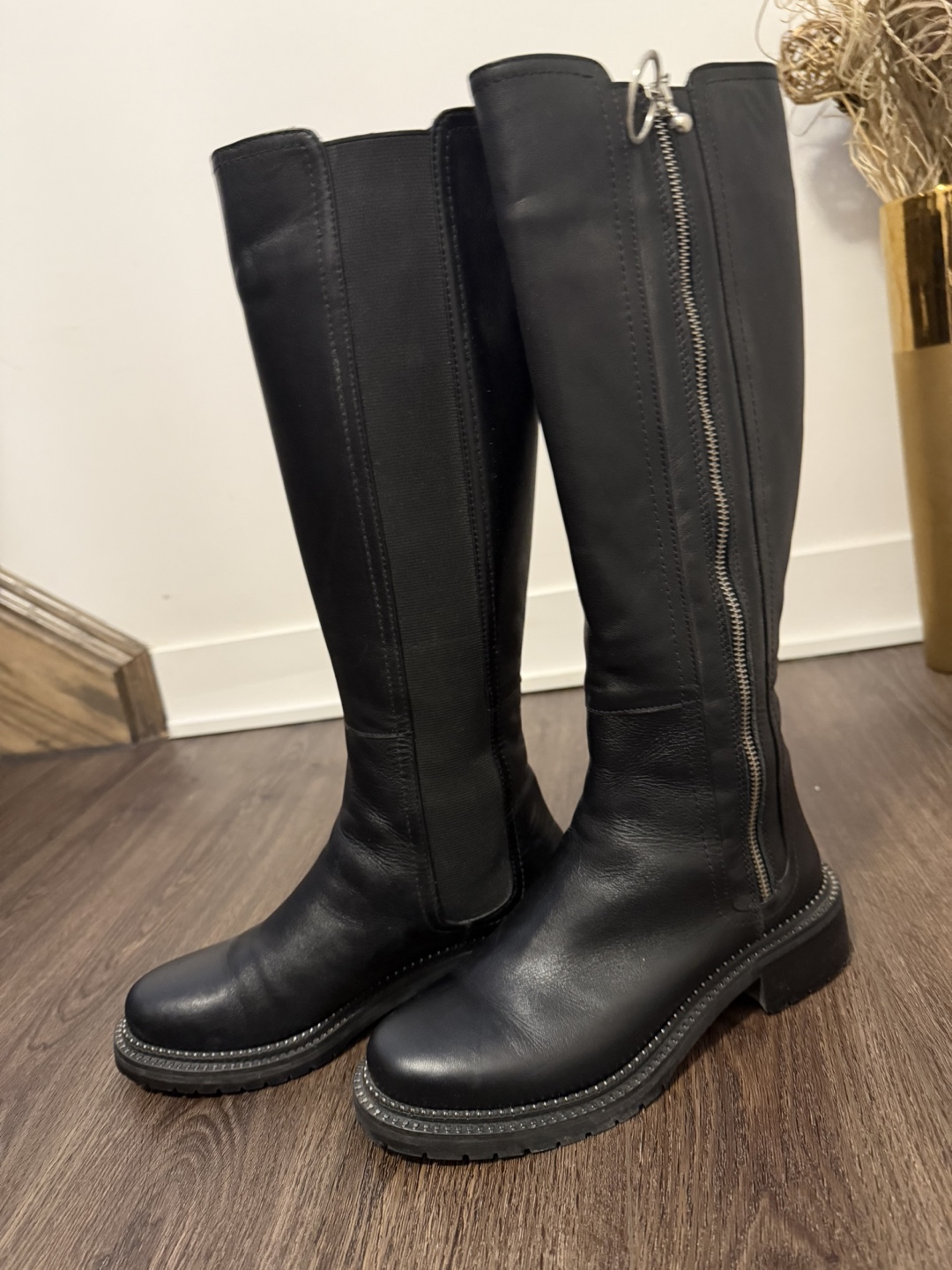 Black Leather Knee-High Boots with Side Zip - photo 5
