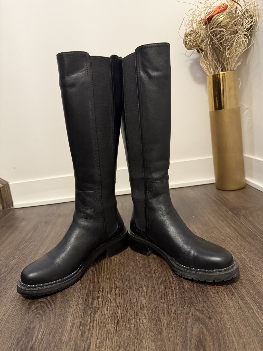 Black Leather Knee-High Boots with Side Zip - photo 2