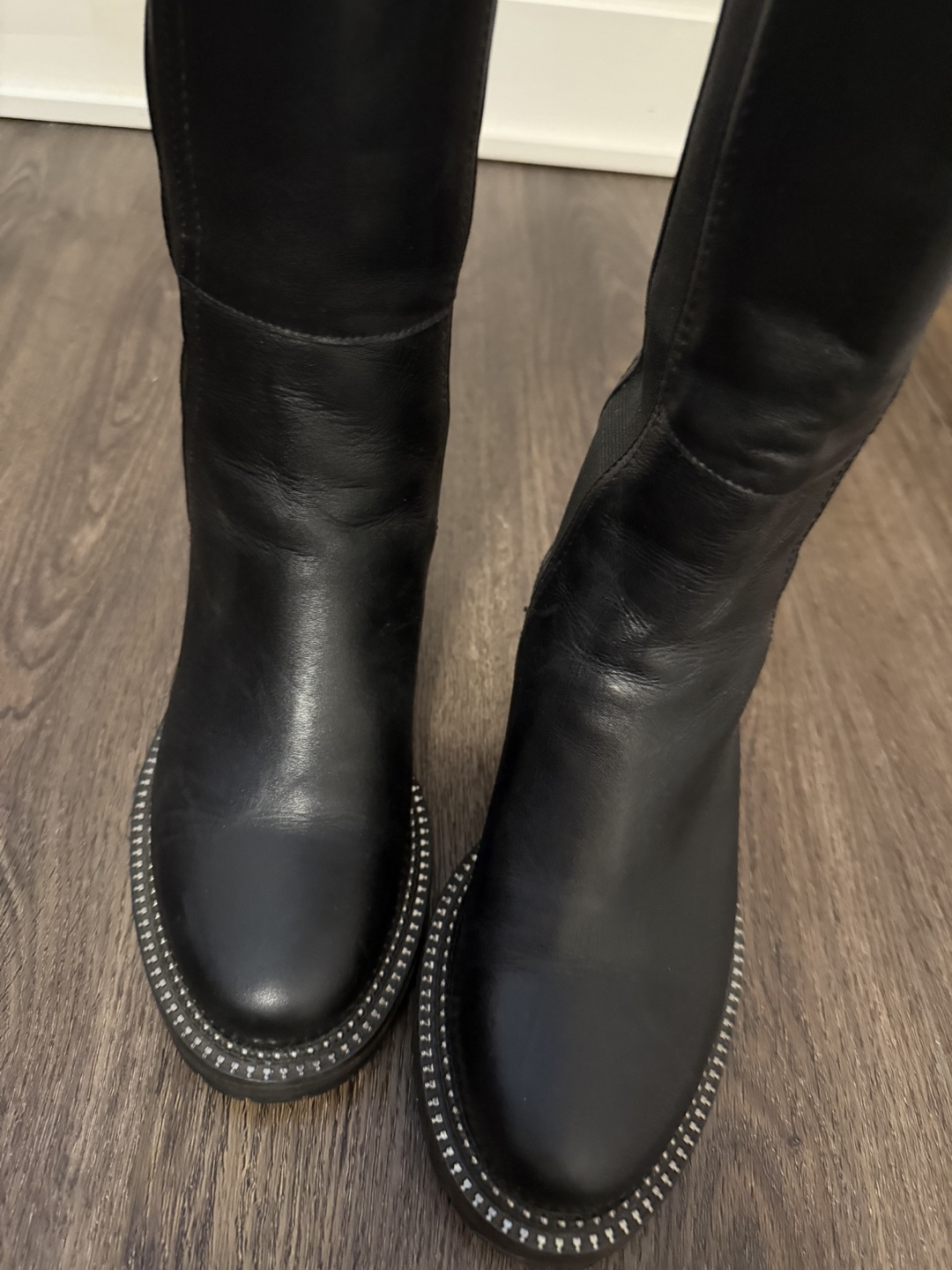 Black Leather Knee-High Boots with Side Zip - photo 4