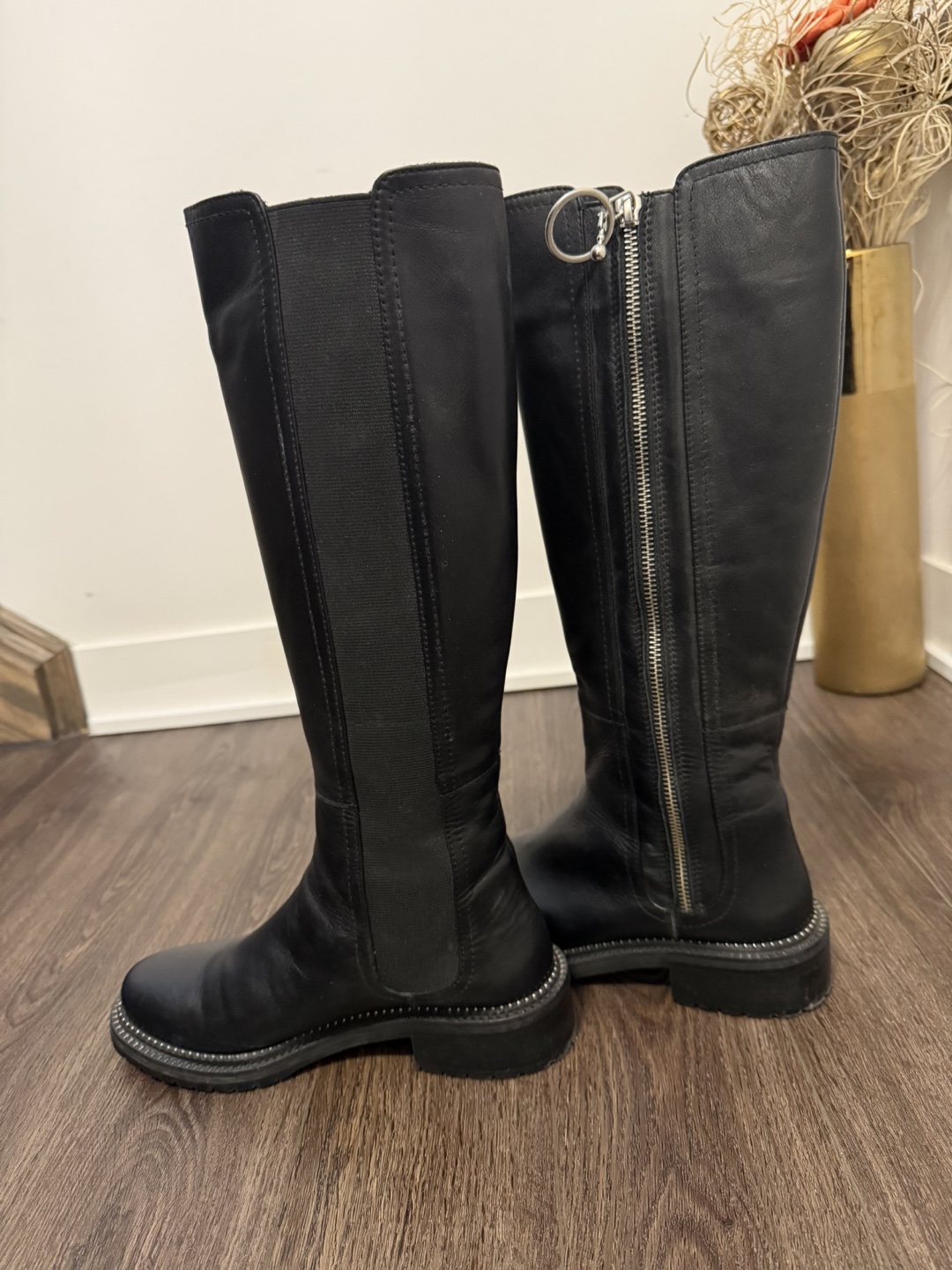 Black Leather Knee-High Boots with Side Zip - photo 3